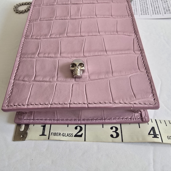 Alexander McQueen Skull Croc-Embossed Leather Phone-Case-On-Chain Pink - Picture 8 of 9